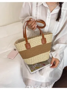Grand sac cabas tressé en paille pour femme sac à main décontracté de plage d'été vacances