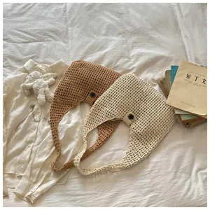 Borsa a tracolla all'uncinetto stile coreano da donna, borsa da spiaggia estiva grande capacità.