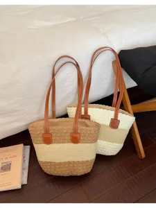 Grand sac à épaule tissé grande capacité plage été cabas décontracté paille sac main