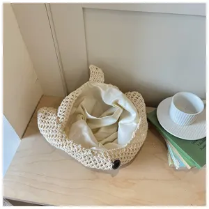 Borsa a tracolla all'uncinetto con orecchie di gatto, borsa da mare estiva, tote da vacanza casual.