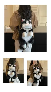 Cute simulation cat plush backpack for girls, soft furry kitty double shoulder bag gift.