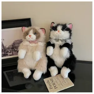 Cute simulated cat plush backpack soft furry kitten shoulder bag for girls kids gift