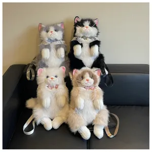 Cute simulation cat plush backpack fluffy kitty doll cute shoulder bag for girls gift