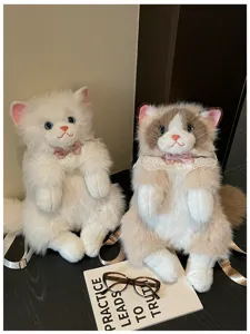 Cute simulation cat plush backpack fluffy kitty doll dual shoulder bag for girls gift