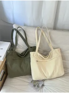 Borsa shopper in tela casual da donna, borsa a spalla vintage capiente con tasca frontale.