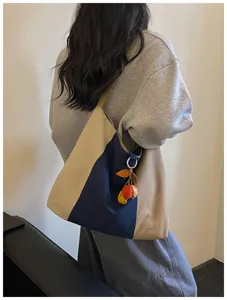 Retro kleurovergang canvas shopper tas voor dames, grote schoudertas voor school en werk