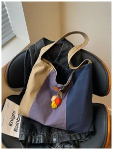 Vintage kleurencombinatie canvas tote tas voor dames, grote capaciteit stijlvolle schoudertas.