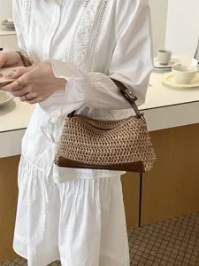 Sac à bandoulière tissé en paille de style coréen pour femmes élégant sac de plage.