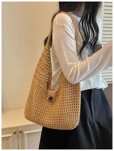 Borsa a tracolla intrecciata da donna estate casual borsa di paglia grande spiaggia