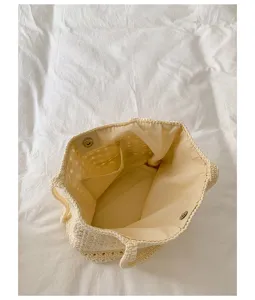 Sac cabas tissé d'été pour femme, grand sac d'épaule de plage ajouré avec doublure.
