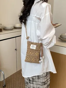 Femmes Sac Bandoulière Téléphone Tissé Boho Tricot Ajouré Sac d'Épaule Plage Petit Sac à Main Avec Franges Pendentif Étoile de Mer