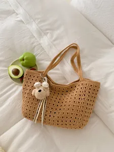Sac à épaule tissé décontracté pour femmes, grand cabas de vacances de plage d'été ajouré.