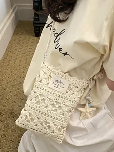 Sac bandoulière crocheté pour femme style bohème plage petite pochette téléphone sac épaule chic