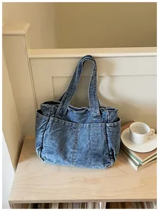 Casual vintage πλυμένο τζιν τσάντα shopper μεγάλη χωρητικότητα τσάντα ώμου για ταξίδι