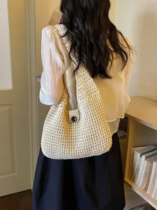 Borsa a tracolla in crochet traforato stile coreano da donna, borsa mare estiva.