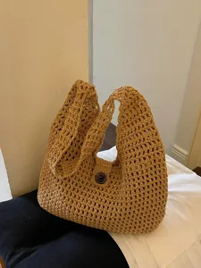 Borsa a tracolla intrecciata cava in stile coreano, design casual da spiaggia estiva.