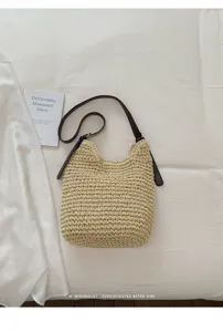 Sac bandoulière en paille tissée cabas décontracté grande capacité sac de plage élégant femme