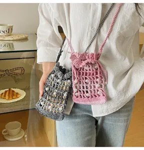 Gehaakte kralen telefoon tas geweven schoudertas strand zomer casual lichte tas voor vrouwen.