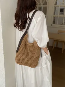 Sac à bandoulière en paille tissée décontracté pour femme, grand cabas de plage.