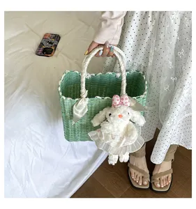 Korean fresh woven handbag summer travel gift large capacity cute tote camping basket bag