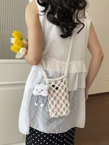 Geflochtene Handytasche zum Umhängen, lässige Häkel-Umhängetasche für Damen im Sommer.