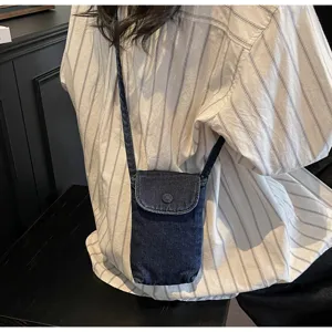 Retro denim crossbody phone bag for women casual mini single shoulder purse casual everyday.