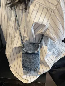 Retro Minimalist Denim Canvas Crossbody Phone Bag Women Casual Solid Color Small Shoulder Bag Coin Purse