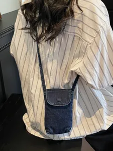 Vintage minimalist denim crossbody phone bag casual mini shoulder bag for women.