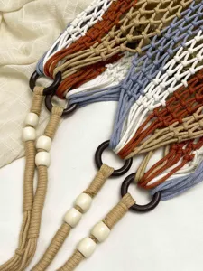 Boho cotton macrame woven shoulder bag, hollow out beach vacation fishnet bag for women.