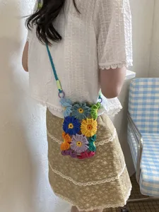Süße Häkelblume Handytasche handgemachte gestrickte bunte Regenbogen Umhängetasche Damen