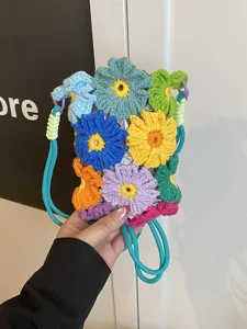 Handgemachte gehäkelte Blumen Handytasche süßes Mädchen Wolle gewebte Umhängetasche