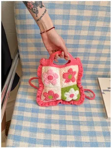 Handgemaakte gehaakte bloemen telefoon tas, schattige gebreide schoudertas, vakantie accessoire.