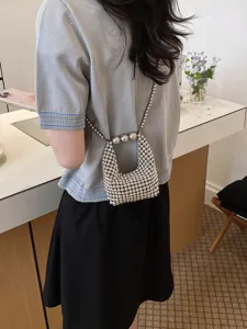 Chic silver metallic bead mini bag, trendy versatile crossbody and shoulder handbag.