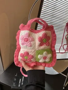 Dames Handgebreide Gehaakte Bloemen Schoudertas Zoete Stijl Geweven Schoudertas Voor Strandvakantie Dagelijkse Matching