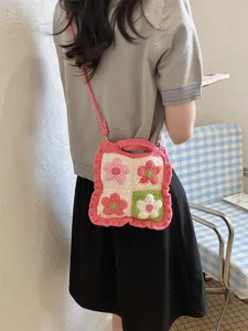 Chique gehaakte bloem crossbody tas, handgemaakte gebreide damestas voor vakantie stijl