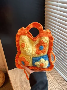 Handgemaakte gehaakte bloemen crossbody tas voor vrouwen, schattige strandvakantie tas.