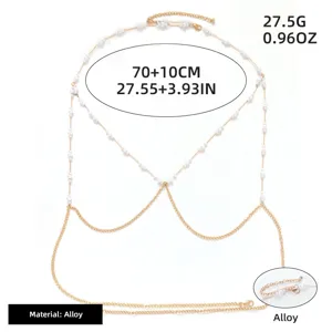 Cross-border handmade pearl body chain sexy beach bikini multilayer alloy chest jewelry for women