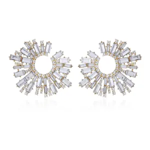 Gouden legering strass zonnebloem oorbellen sprankelende kristallen sieraden detailweergave