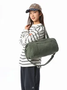 Stijlvolle donkergroene canvas reistas voor dames, grote capaciteit casual schoudertas.