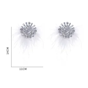 Elegante veren strass sneeuwvlok oorbellen, chique luxe statement sieraden dames, 14x11cm.