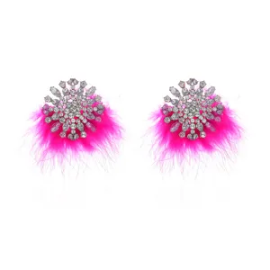 Stijlvolle dames oorknopjes met strass kristallen en roze veren sprankelende mode sieraden chic
