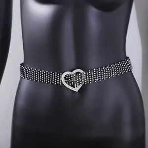 Western Luxury Sexy Plastic Woven Mesh Body Chain Alloy Rhinestone Heart Buckle Waist Chain Fashion Waist Belt For Party Women