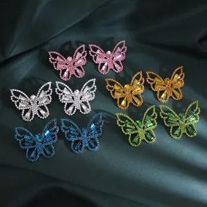 Retro Western Style Hollow Butterfly Stud Earrings With 925 Sterling Silver Earring Post Sparkly Rhinestone Pave Cup Chain Statement Ear Jewelry For Women Party