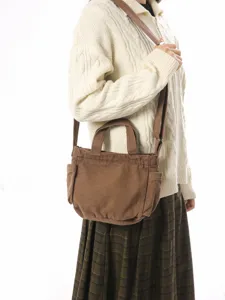 Retro Canvas Messenger Bag Large Capacity Crossbody Shoulder Tote For Women Casual Commuting School Student Top Handle Handbag