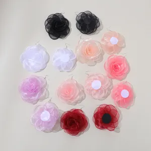 Exaggerated organza flower earrings, vintage chiffon rose drop earrings for women daily.