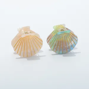 Zoet Elegant Schelp Vorm Haarklem Waiervormig Hars Haarspeld Acetaat Patroon Haaraccessoires Voor Dames Dagelijks Casual