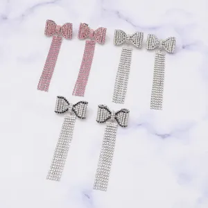Elegant rhinestone bow long tassel earrings sparkling Y2K fashion jewelry for women daily party wear