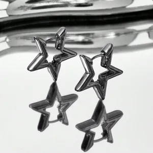 Korean minimalist star hoop earrings for women, chic hollow geometric alloy chic jewelry.