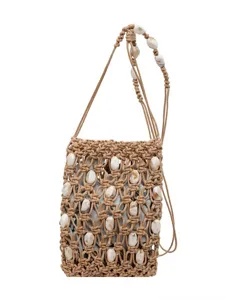 Bohemian hollow out beaded phone bag for women beach vacation woven crossbody bag