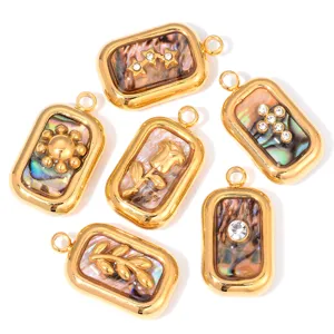 Stainless steel shell pendant DIY jewelry accessories, charming cross flower leaf charms for necklace.